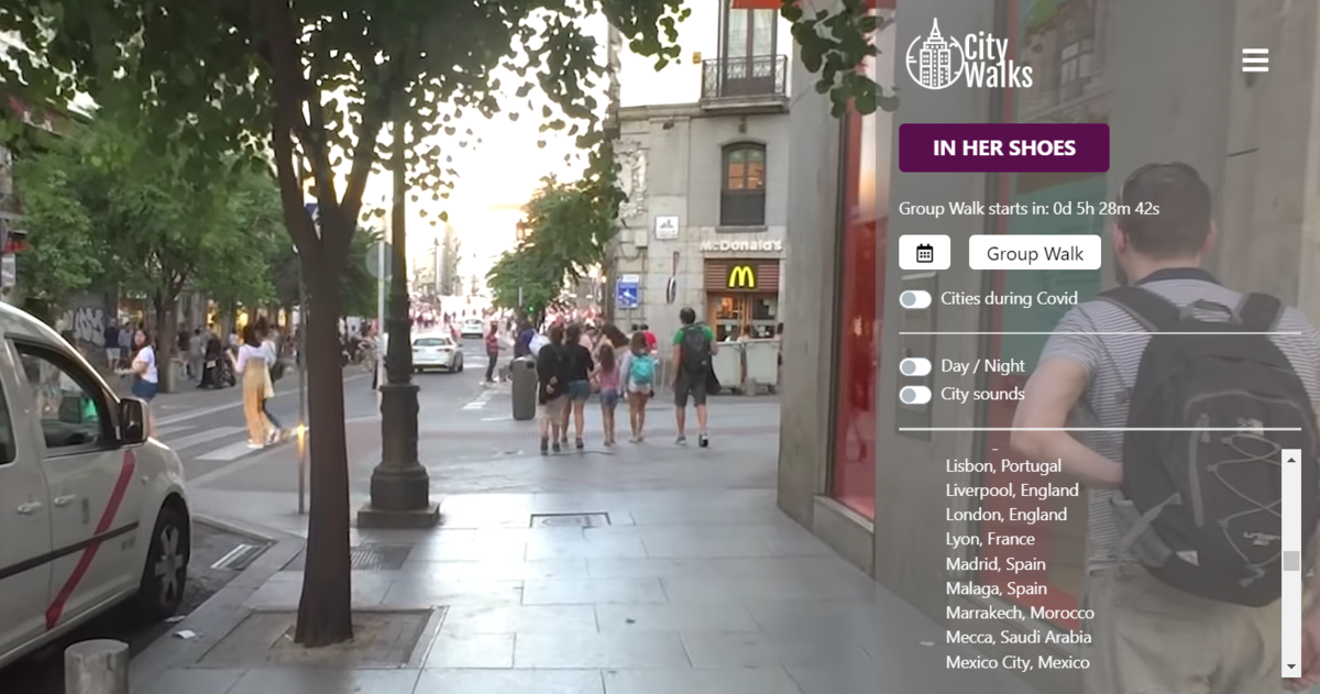 The Google Maps tourist mode: this website allows you to take virtual walks through cities